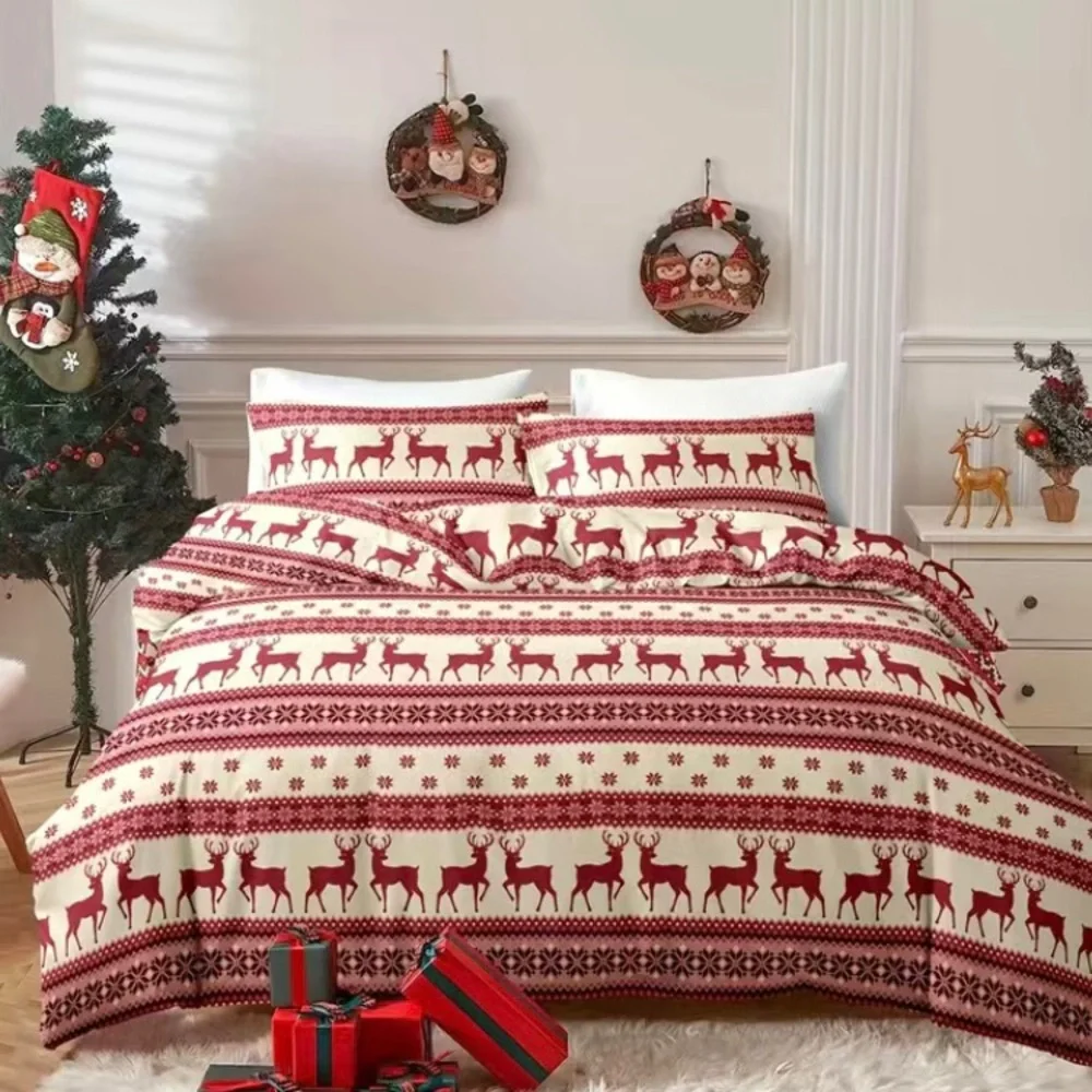 King Size Christmas Holiday Winter Duvet Cover Bedding Set 2 Pillowcases NEW